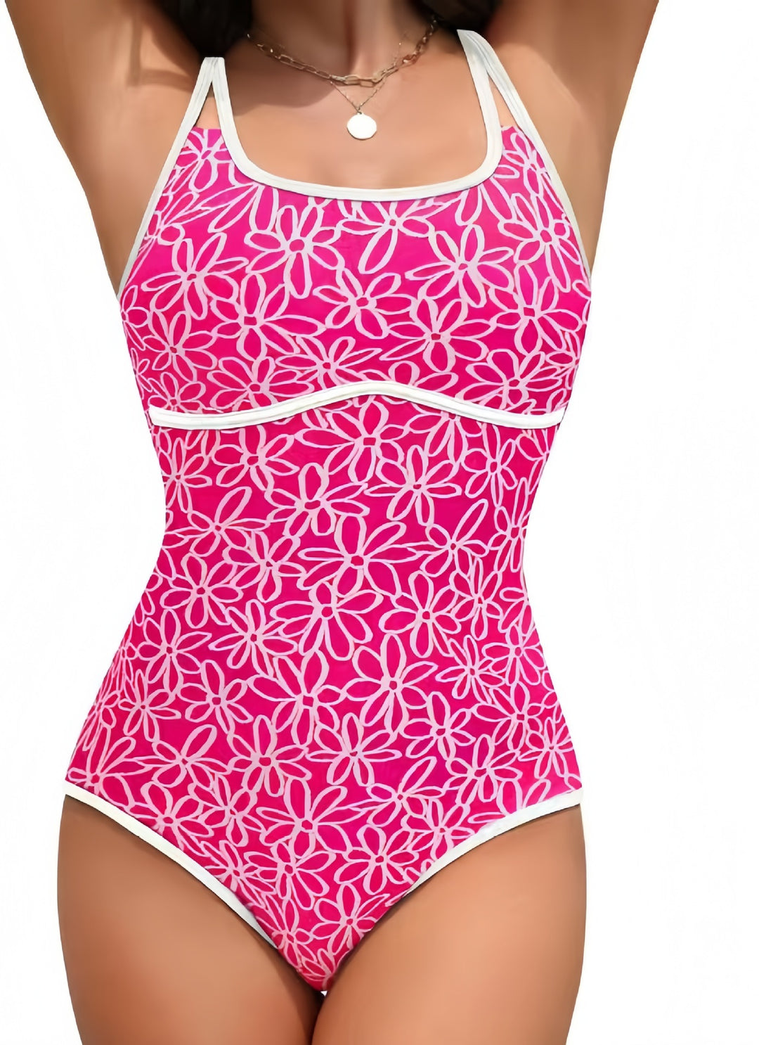 Damen Einteiliger Badeanzug mit floralem Design und hohem Beinausschnitt Drune
