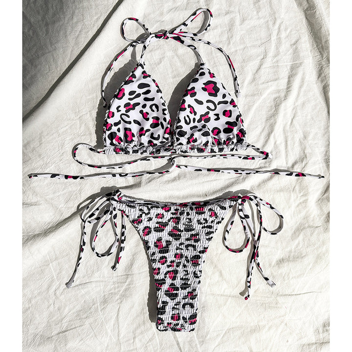Damen Bunt gemusterter Triangel-Bikini mit verspielten Schnürungen Drune