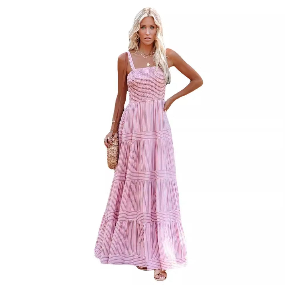 Damen Maxikleid mit gerafftem Oberteil und voluminösem Rock Drune