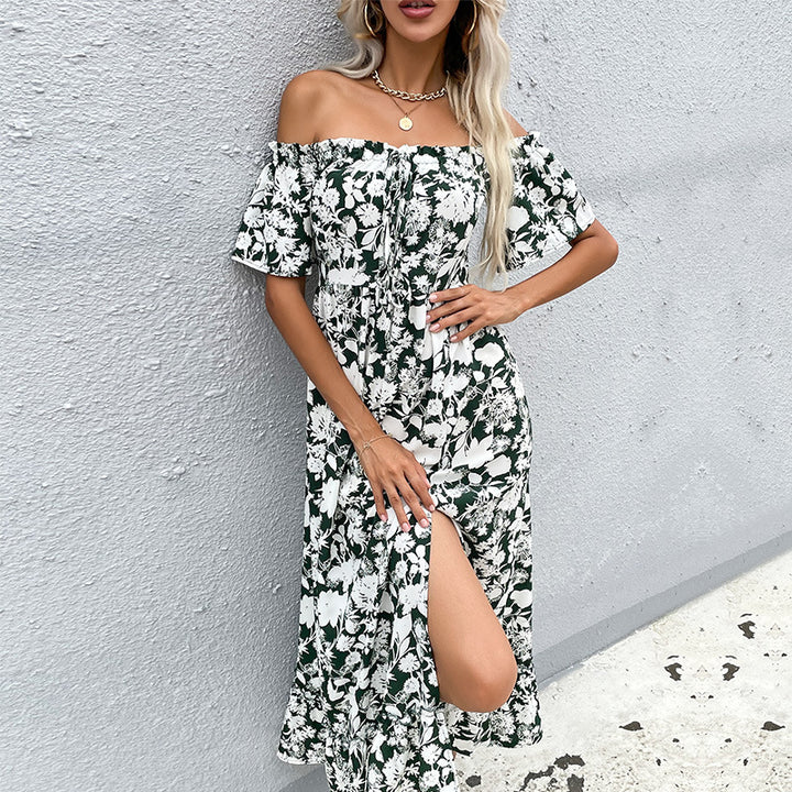 Damen Off-Shoulder Maxikleid mit floralem Design und verspieltem Schlitz Drune