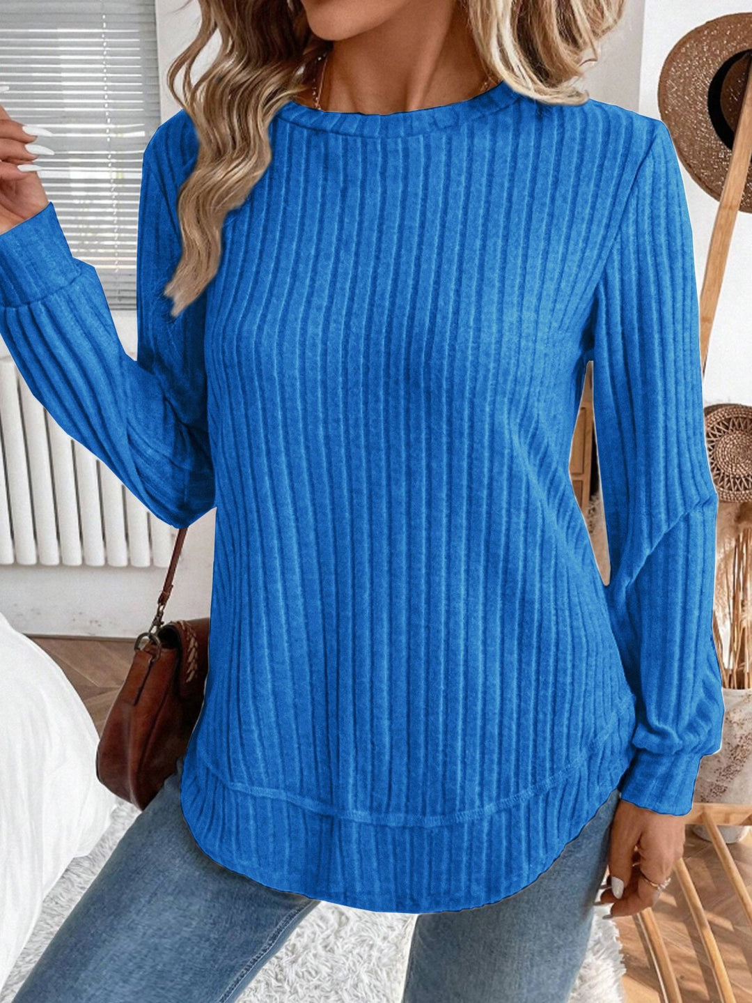 Damen lässiger Strickpullover mit vertikalen Streifen Drune