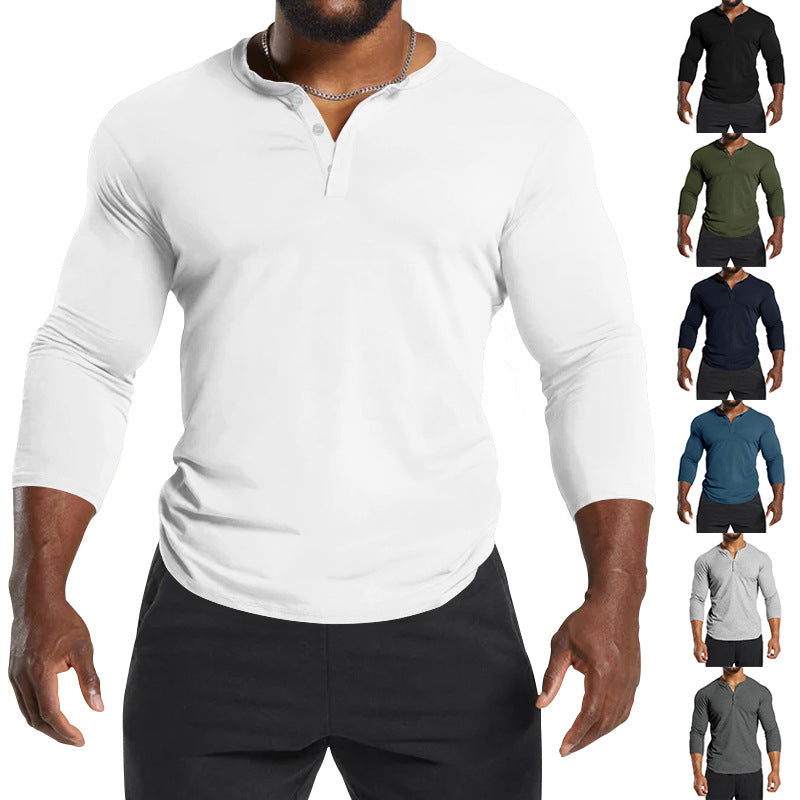 Herren Langarm-Henley-Shirt aus atmungsaktivem Baumwollmix mit Knopfdetails Drune