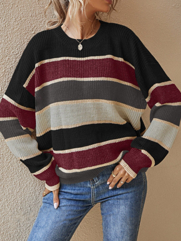 Damen lässiger Pullover mit breiten Blockstreifen Drune
