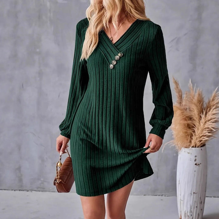Damen Röhrenkleid mit elegantem V-Ausschnitt und dekorativen Knöpfen Drune