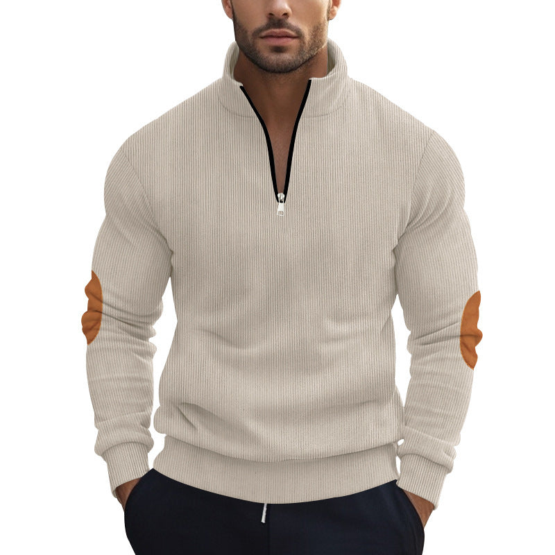 Herren Strickpullover mit modernem Reißverschluss und eleganten Ellbogenpatches Drune