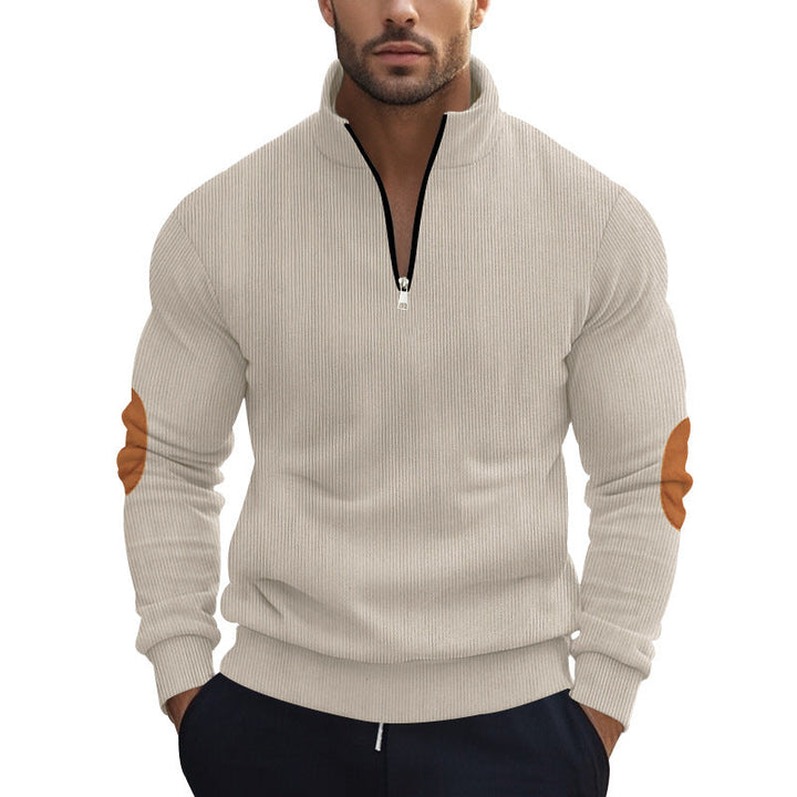 Herren Strickpullover mit modernem Reißverschluss und eleganten Ellbogenpatches Drune
