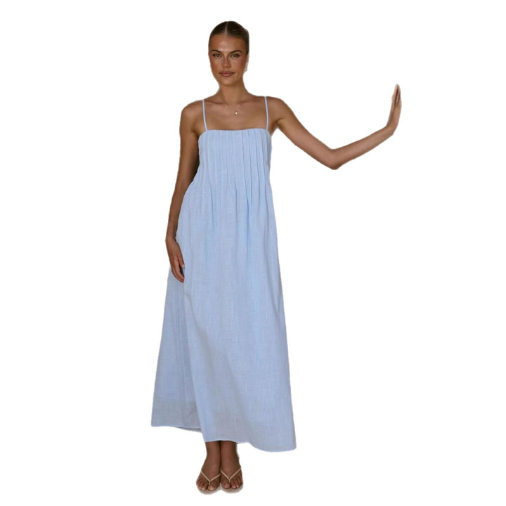 Damen Maxikleid mit gerafftem Oberteil und spaghettiträgern Drune