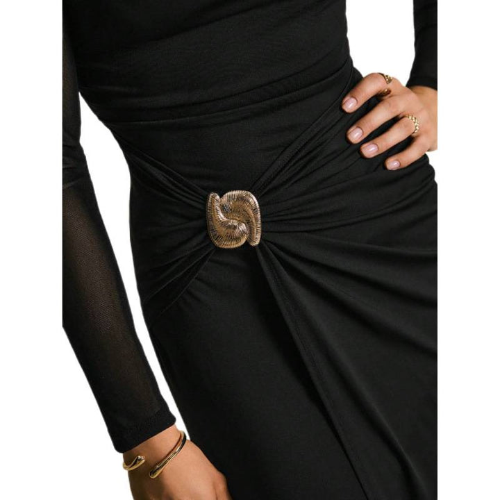 Damen Elegantes Wickelkleid mit transparenten Ärmeln und hohem Schlitz Drune