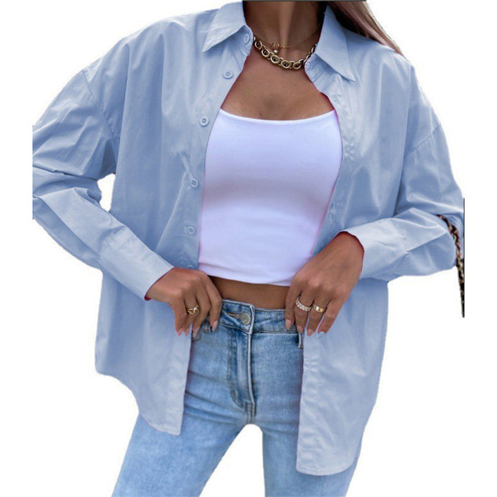 Damen Oversized Hemdbluse aus leichtem Baumwollmix mit knopflosem Design Drune