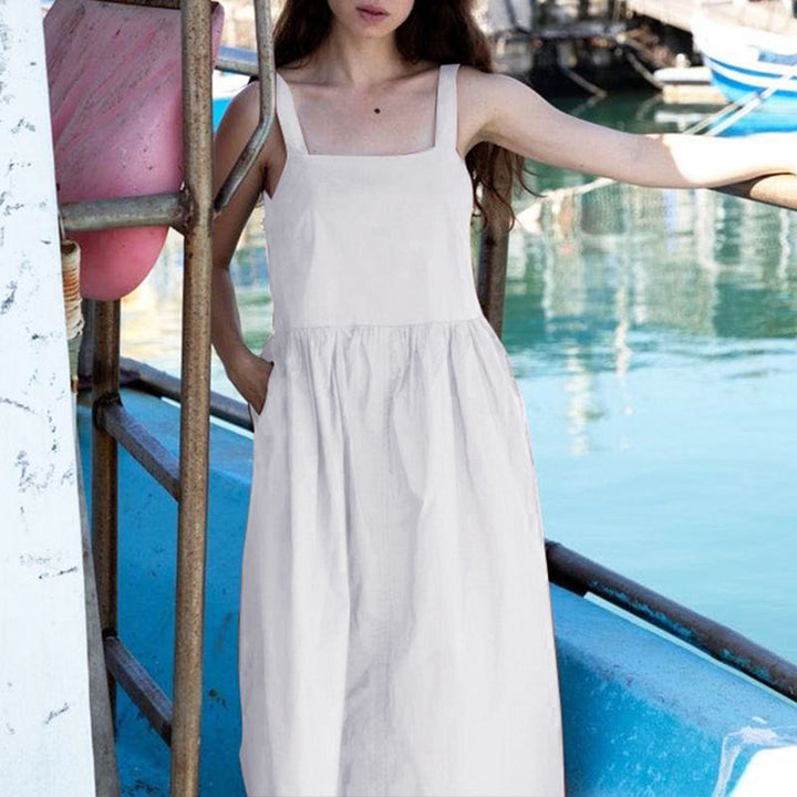 Damen Sommerkleid mit tiefem Rückenausschnitt und Knopfdetails Drune