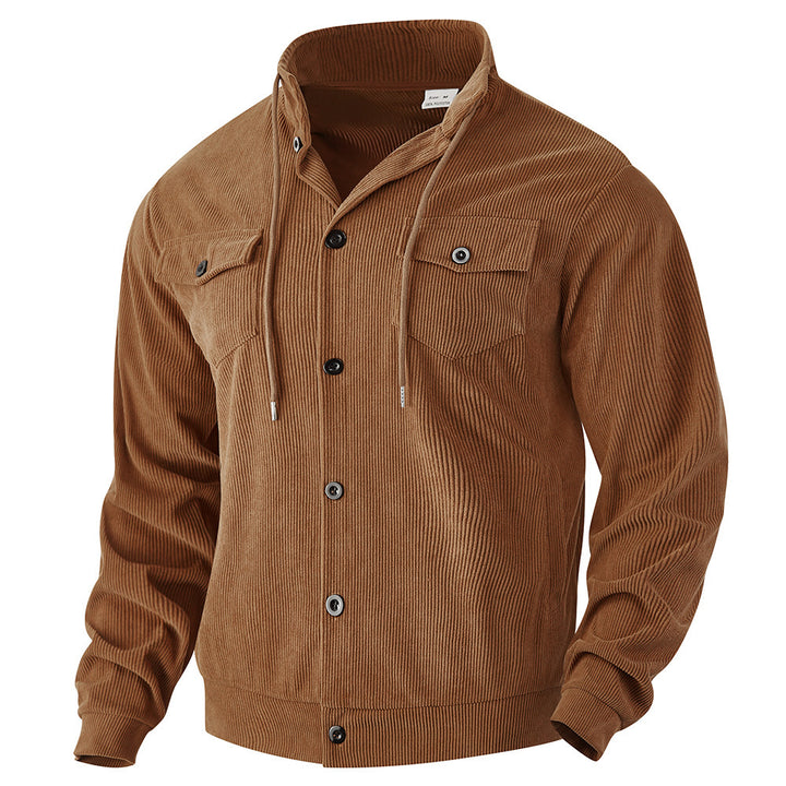 Herren nan strukturierte Cord-Workerjacke mit verdeckter Kapuze, Druckknopfverschluss und aufgesetzten Brusttaschen Drune