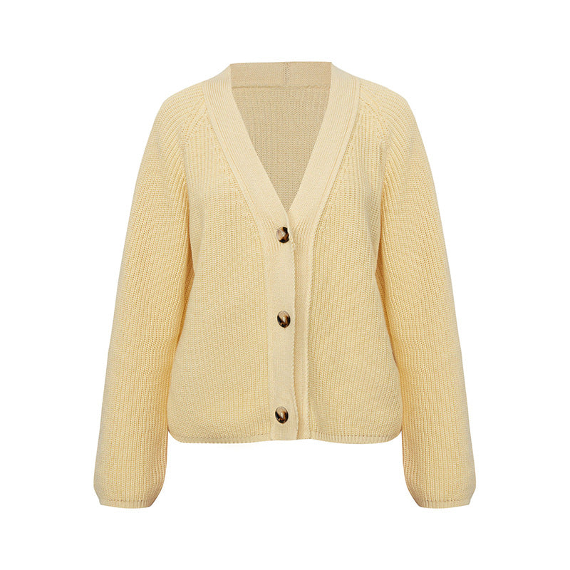 Damen Strickjacke mit großem V-Ausschnitt und Knopfverschluss Drune
