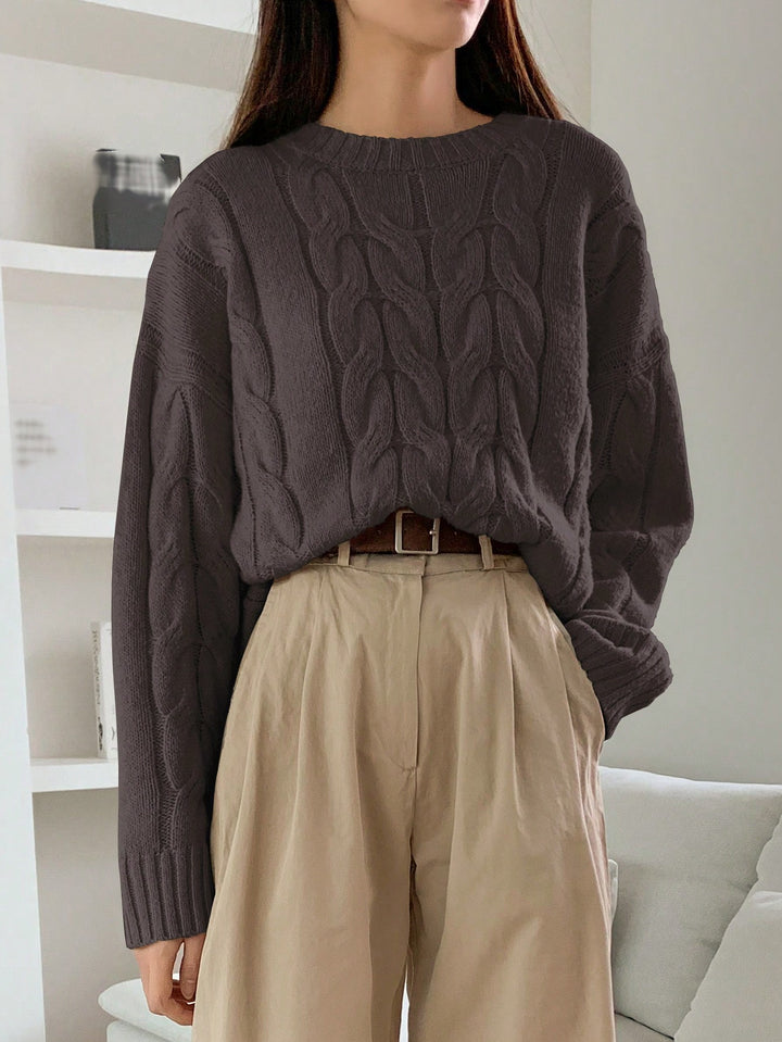 Damen Grobstrickpullover mit Zopfmuster und weitem Schnitt Drune