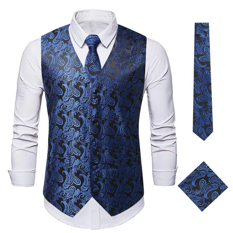 Herren nan Paisley Satin Anzugweste Set mit Krawatte und Einstecktuch Drune