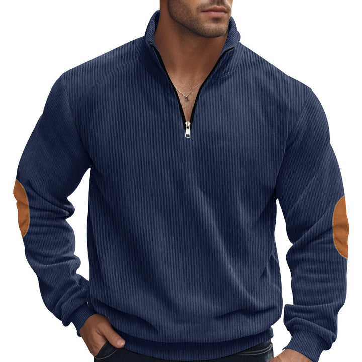 Herren nan Troyer-Halbfleecepullover mit Rippstruktur, elastischen Bündchen und Kontrast-Ellenbogenpatches Drune