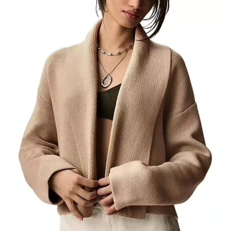 Damen lässige Strickjacke mit offenem Design und V-Ausschnitt Drune
