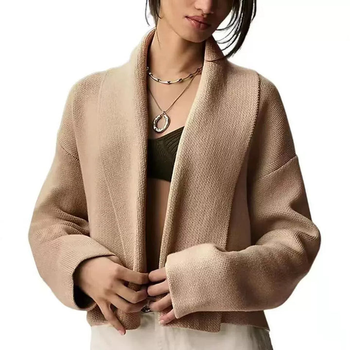 Damen lässige Strickjacke mit offenem Design und V-Ausschnitt Drune