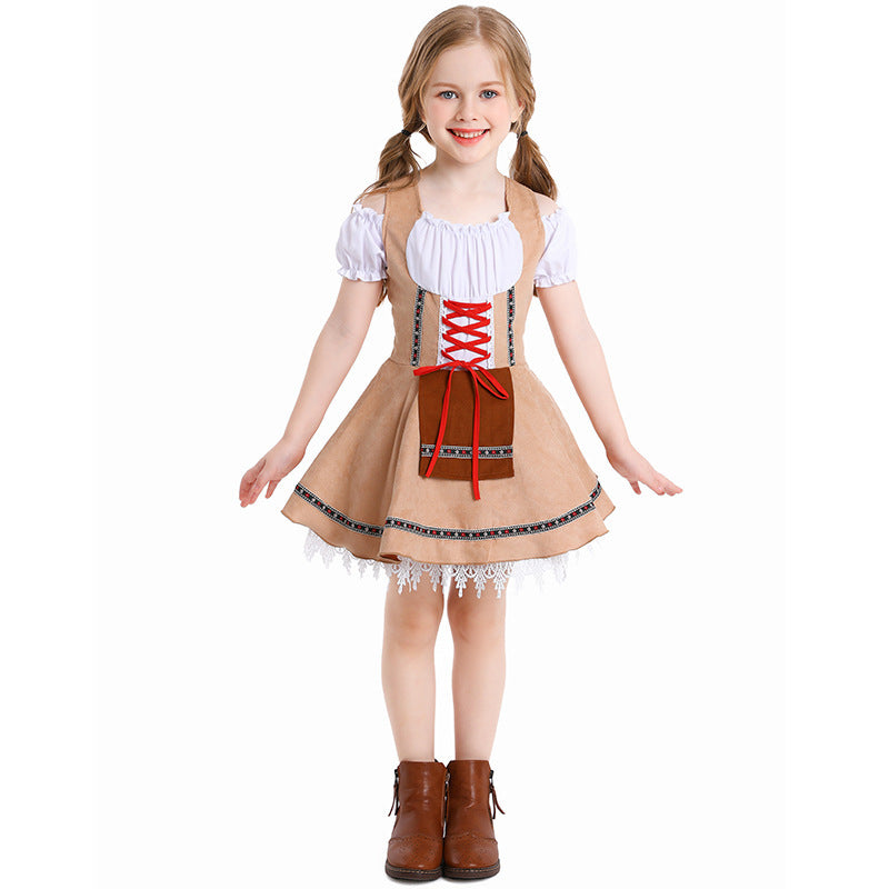 Damen nan traditionelles Kinderdirndl mit Schnürmieder, Spitzenunterrock und dekorativer Schürze Drune