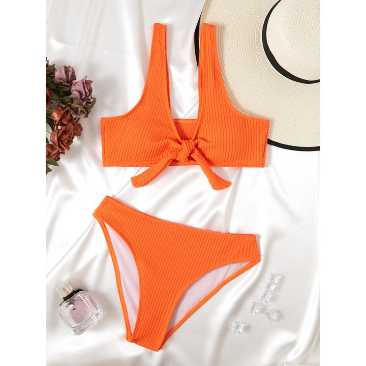 Damen Triangel-Bikini mit modischem Knotendetail und hochwertiger Textur Drune