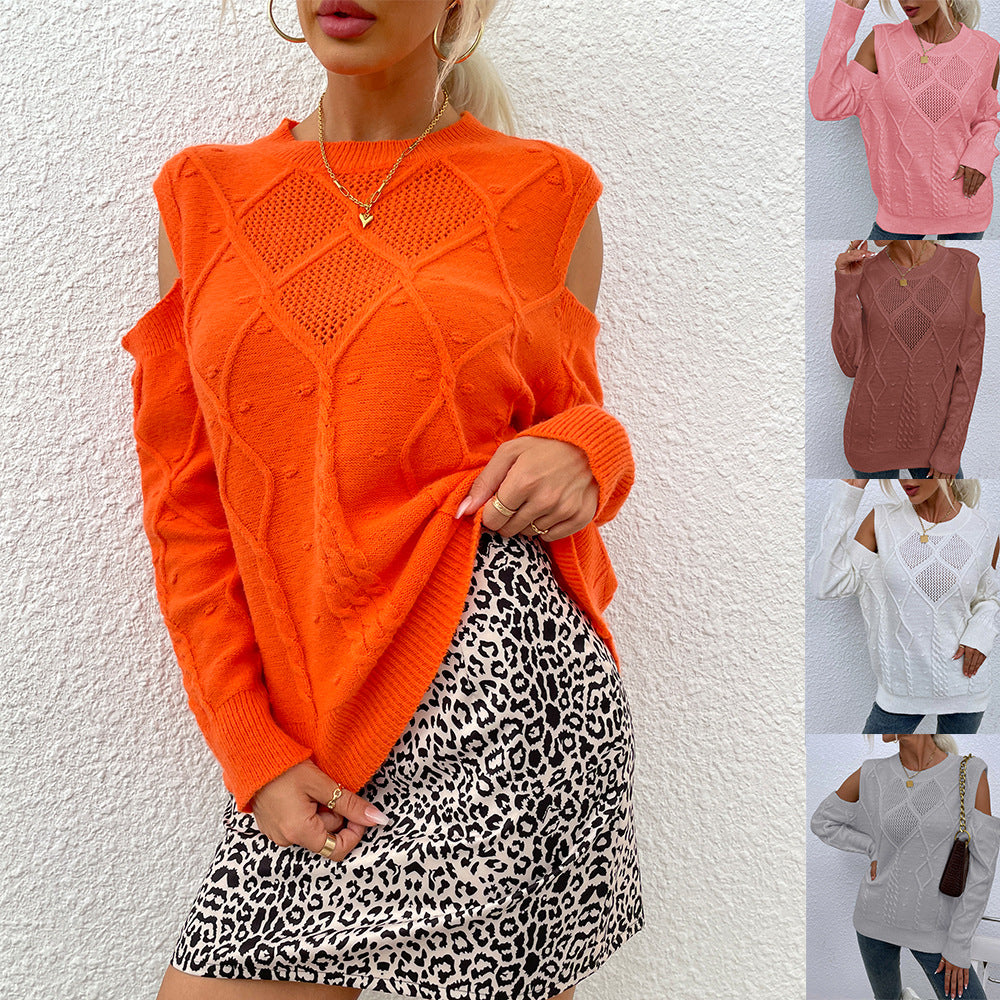 Damen Strickpullover mit modischem Lochmuster und Zopfdetails Drune