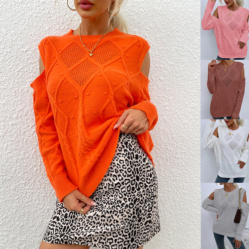 Damen Strickpullover mit modischem Lochmuster und Zopfdetails Drune