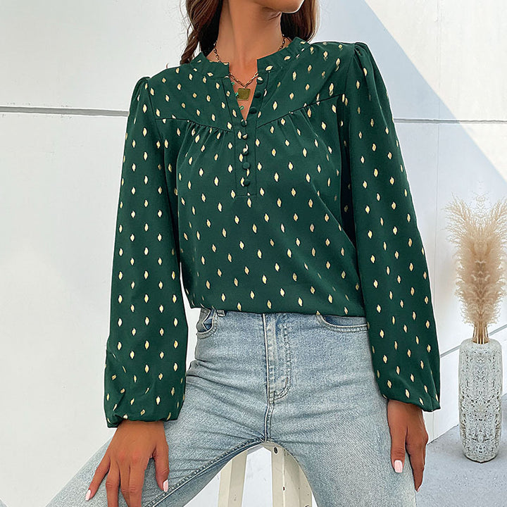 Damen Bluse mit dekorativen Knöpfen und eleganter Raffung Drune