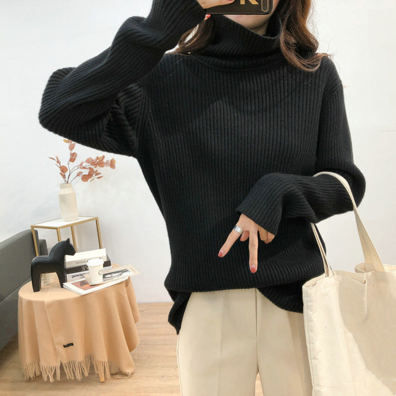Damen warmer Rollkragenpullover mit feinem Rippstrick Drune