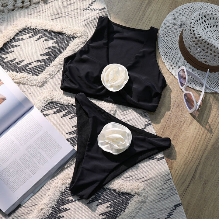 Damen Hochgeschnittener Bikini mit elegantem Blütenmotiv Drune