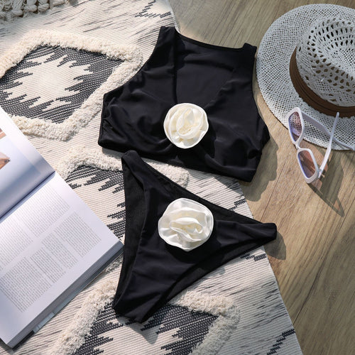 Damen Hochgeschnittener Bikini mit elegantem Blütenmotiv Drune