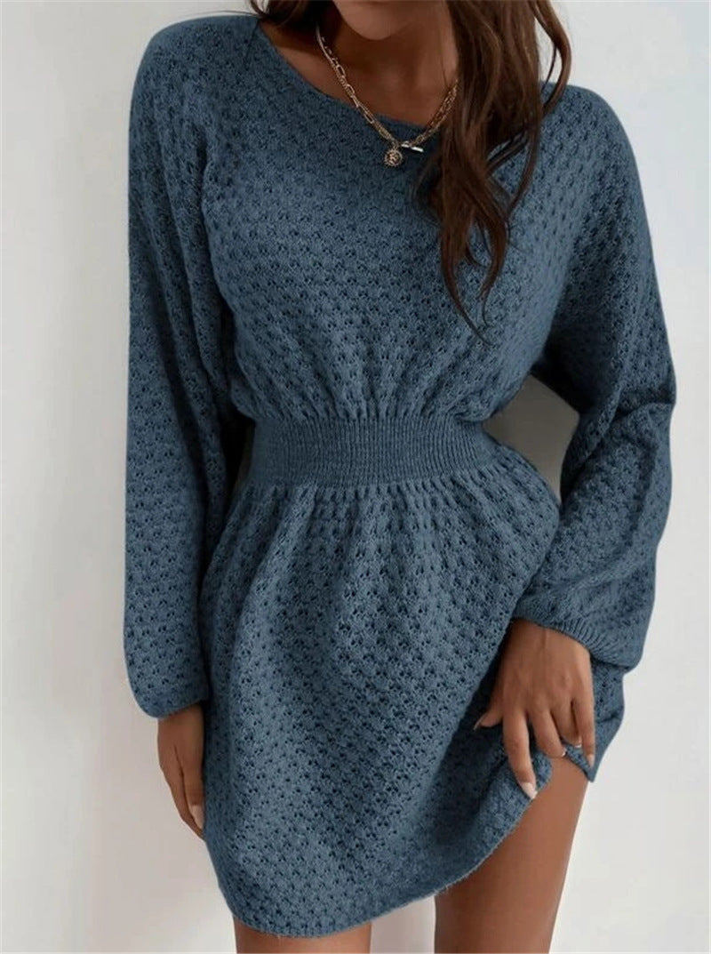 Damen Strickkleid mit einzigartigem Lochmuster und lässigem Bund Drune