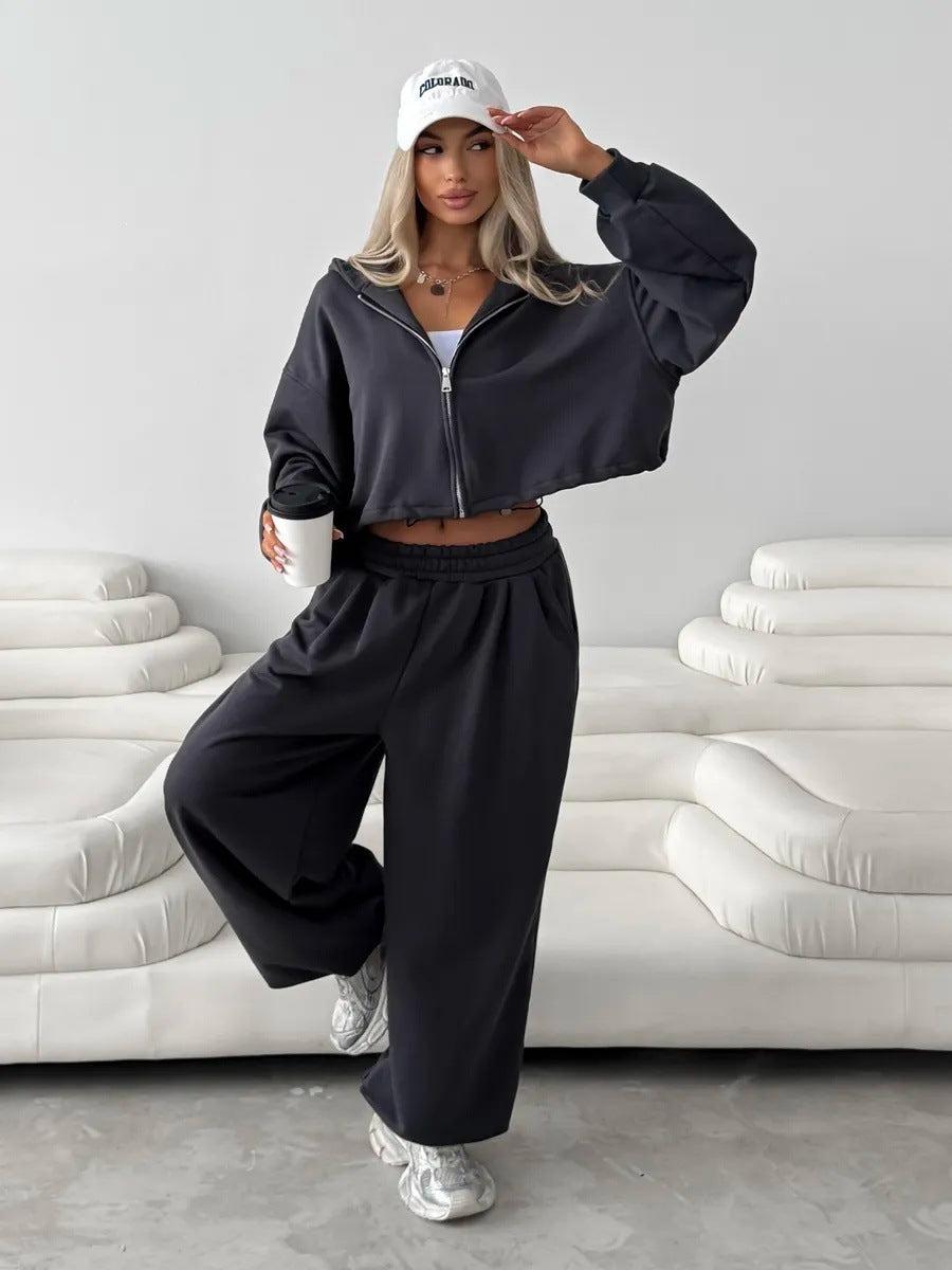 Damen bequemer Cropped Hoodie und weite Jogginghose Drune