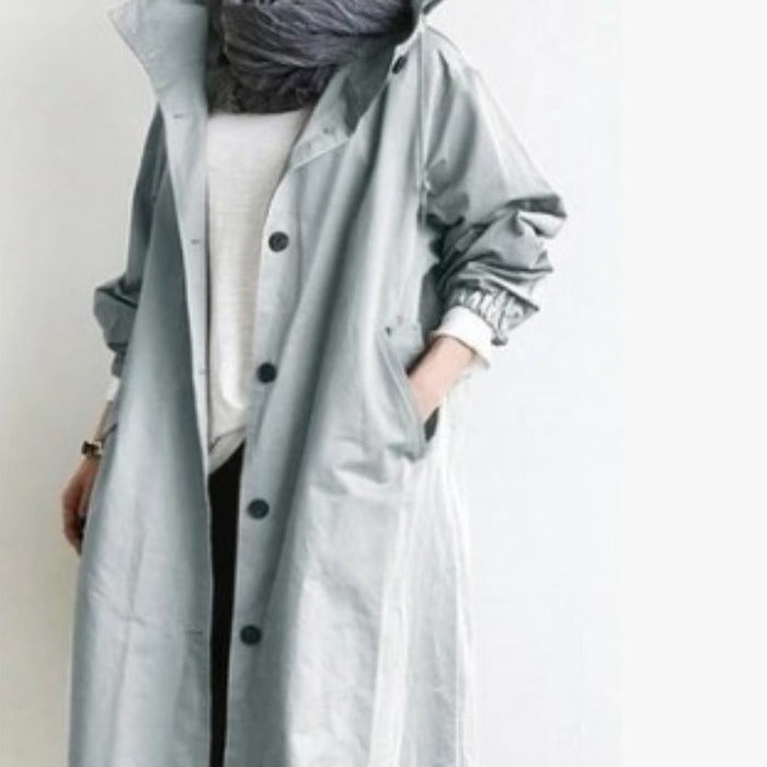 Damen nan leichter oversized Regenmantel mit Kapuze und verdeckter Knopfleiste Drune