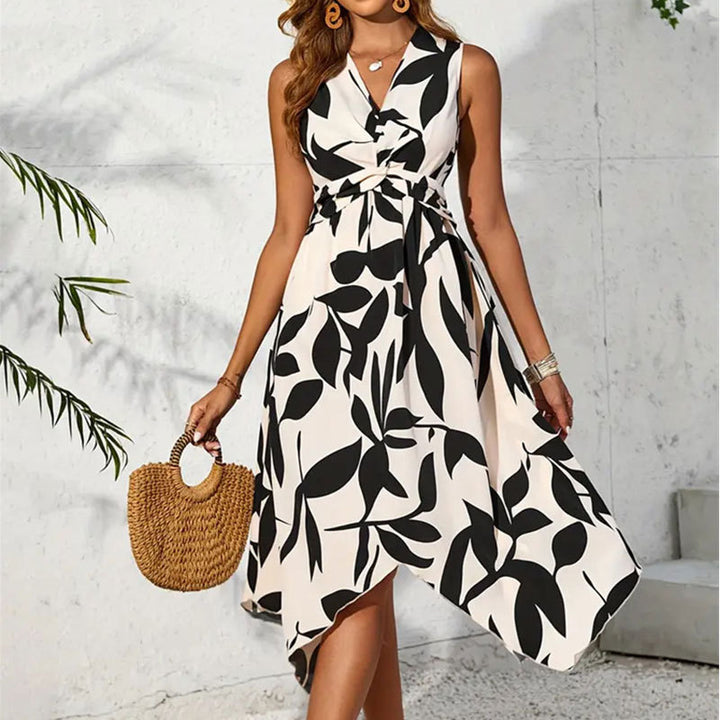 Damen Knielanges Kleid mit floralem Muster und Wickeldetail Drune