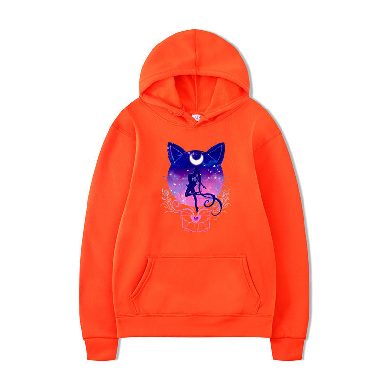 Damen Kapuzenpullover mit künstlerischem Katzenmotiv und bequemer Passform Drune