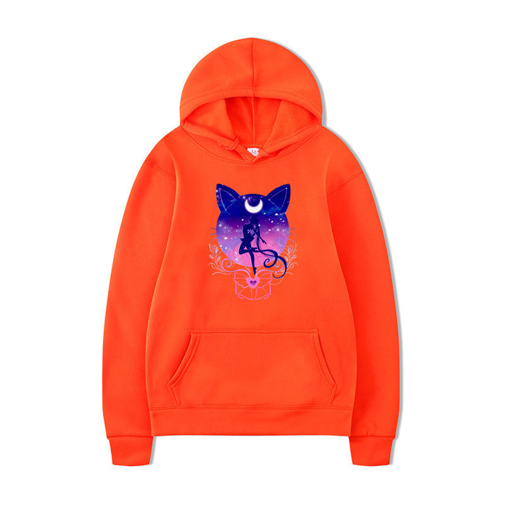 Damen Kapuzenpullover mit künstlerischem Katzenmotiv und bequemer Passform Drune