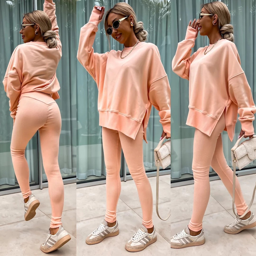 Damen lässiges Sport-Loungewear-Set mit weitem Sweatshirt und figurbetonten Leggings Drune
