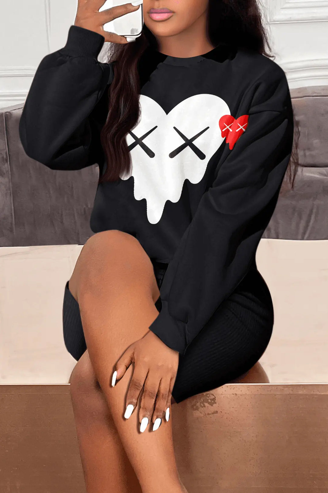 Herren Sweatshirt mit kreativer Herz-Grafik Drune