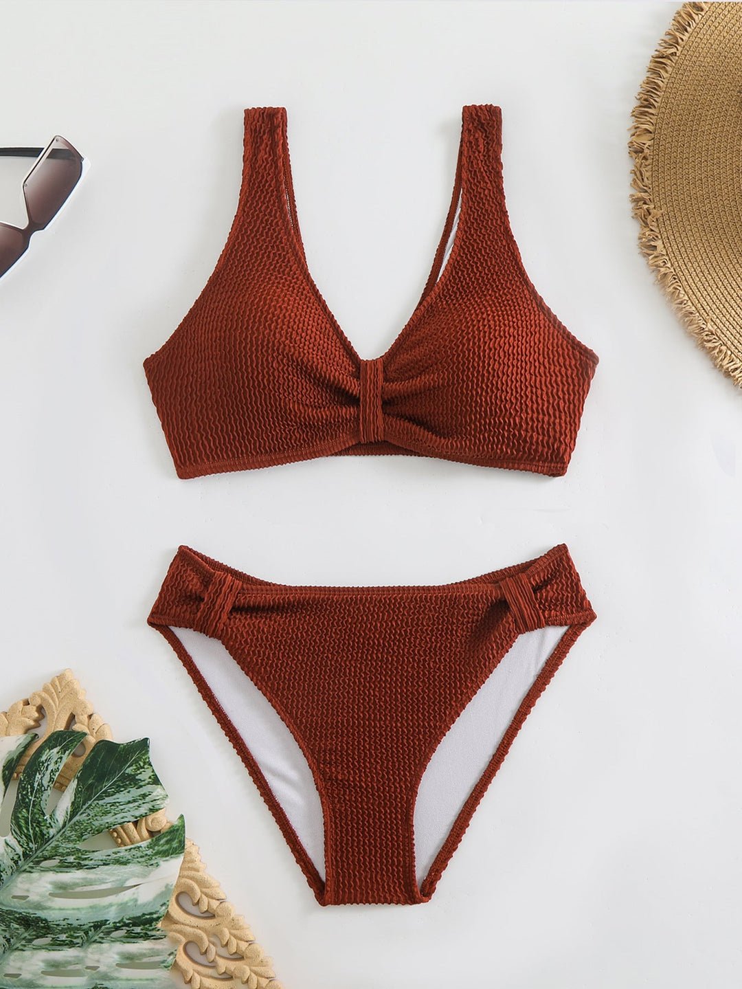 Damen strukturierter Bikini mit versetztem Band Drune