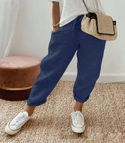 Damen lässige Leinenhose mit körpernaher Passform und praktischen Taschen Drune