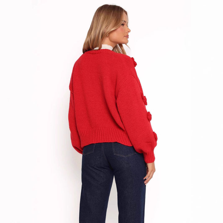 Damen Strickjacke mit floralem Design und voluminösen Ärmeln Drune