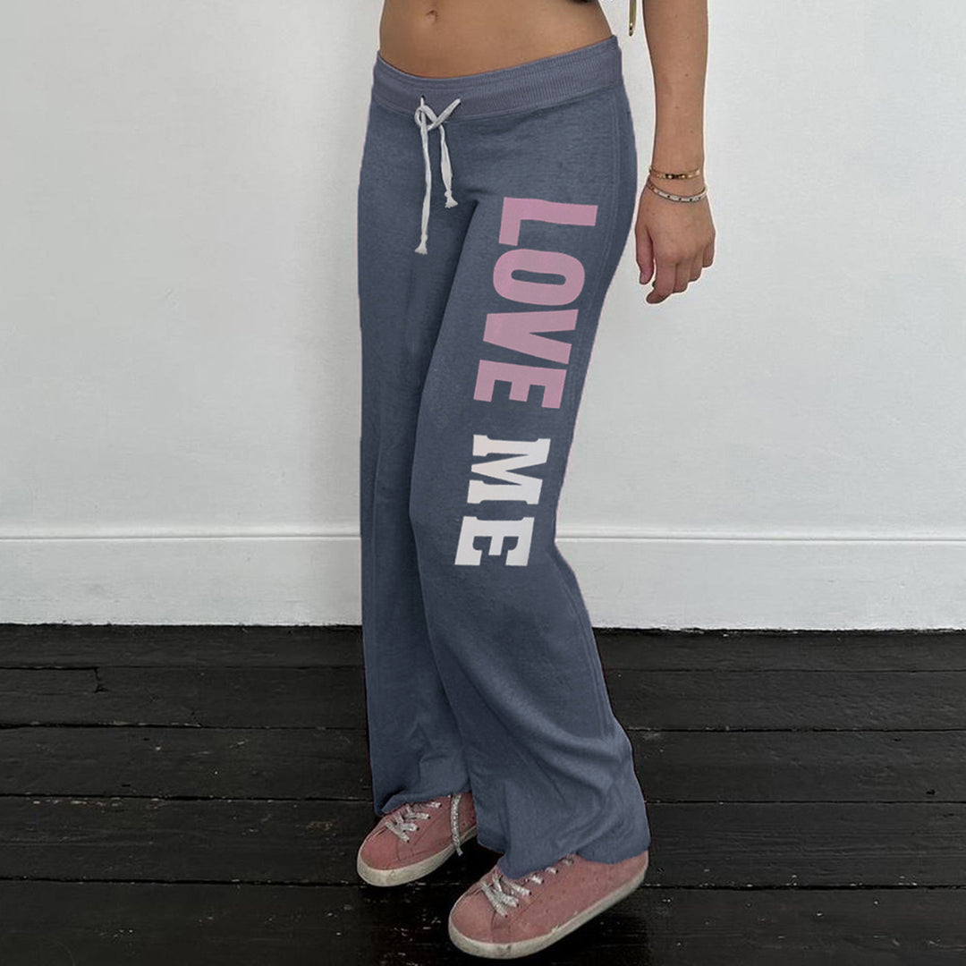 Damen Flared Jogginghose mit farblich abgesetztem Bund und modischem Schriftzug Drune