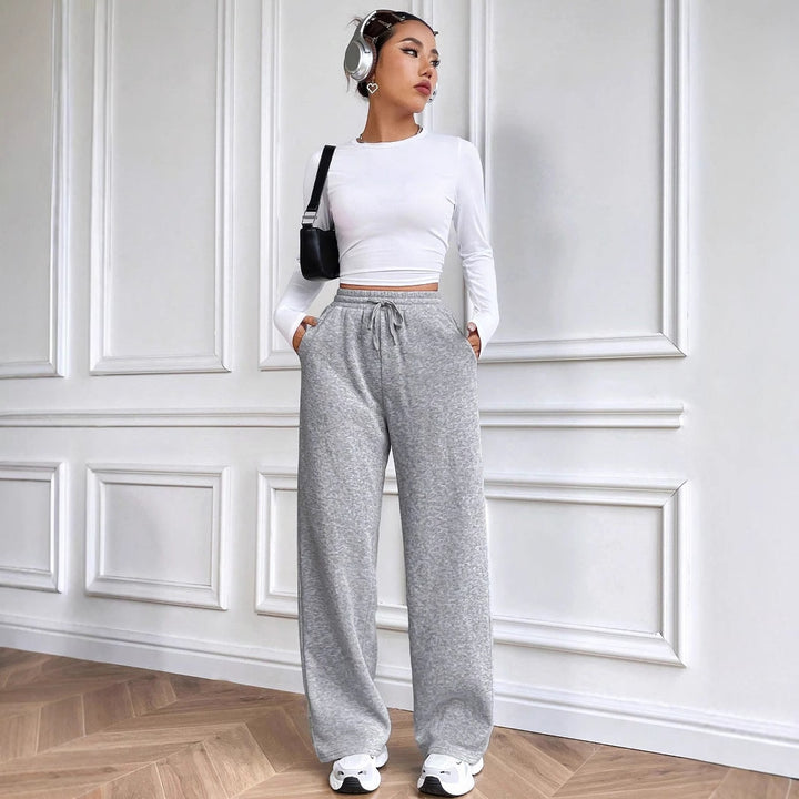 Damen bequeme Freizeithose mit weitem Schnitt und elastischem Bund Drune