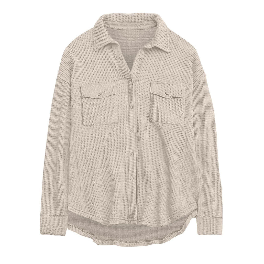 Damen nan oversized Waffelstrick Hemdjacke mit Brusttaschen und Knopfleiste Drune