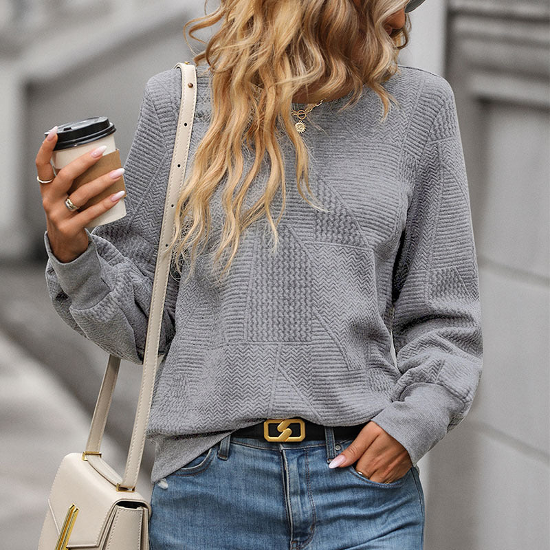 Damen lässiger Pullover mit strukturiertem Waffelmuster Drune