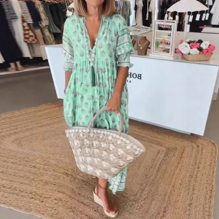 Damen Boho Midi Kleid Drune