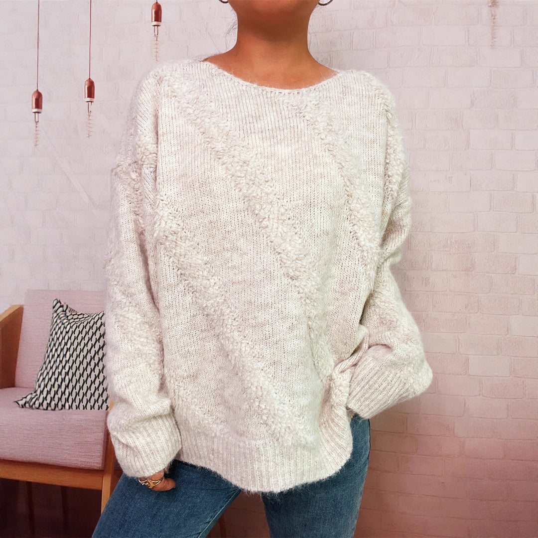 Damen gemütlicher Pullover mit diagonalem Strukturdesign Drune