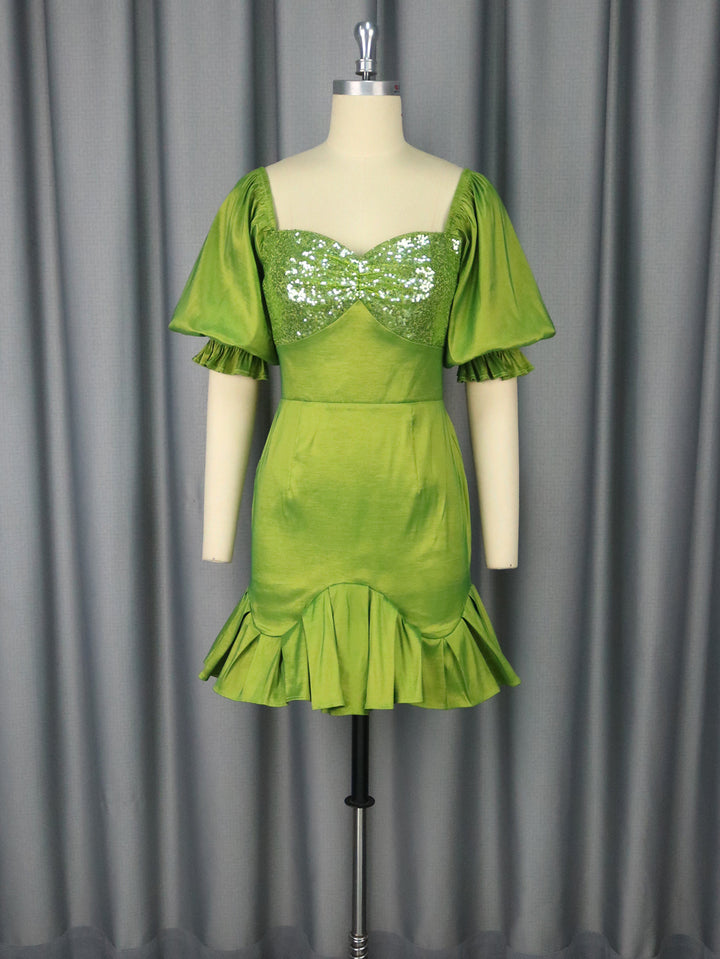 Damen Festliches Kleid mit glitzerndem Bustier und voluminösen Ärmeln Drune