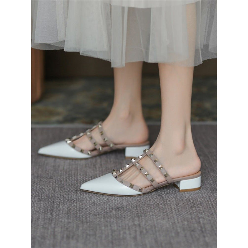 Damen Mules mit dekorativen Riemen und komfortablem Blockabsatz Drune