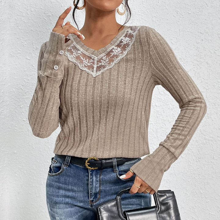 Damen Langarmshirt mit Spitzenakzenten und geripptem Design Drune