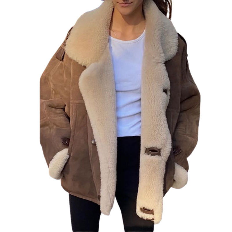 Damen Lässig gefütterte Wildlederjacke mit oversize Schnitt Drune